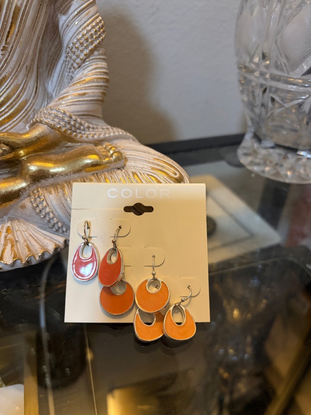 Orange Teardrop Dangle Earrings Set - Color